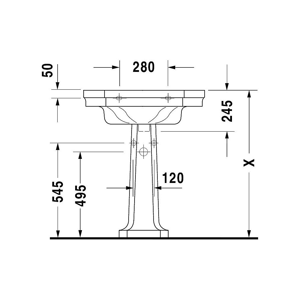 Duravit Waschtisch 1930 Nr. 04387000301 70 cm weiß WGL 3 Hahnl. durchgest.