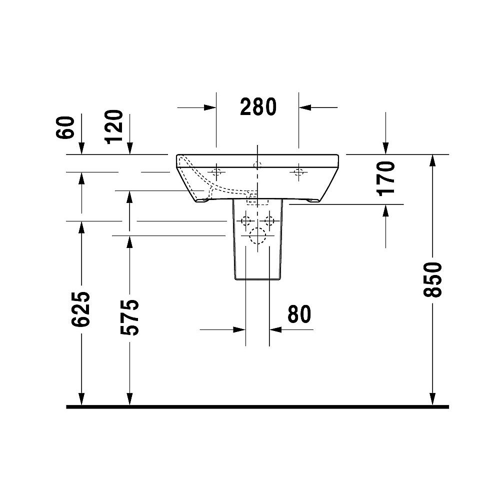 Waschtisch 550mm mit ÜL, mit HLB, 1 HL trend4YOU 2.0    (DuraStyle)    weiß