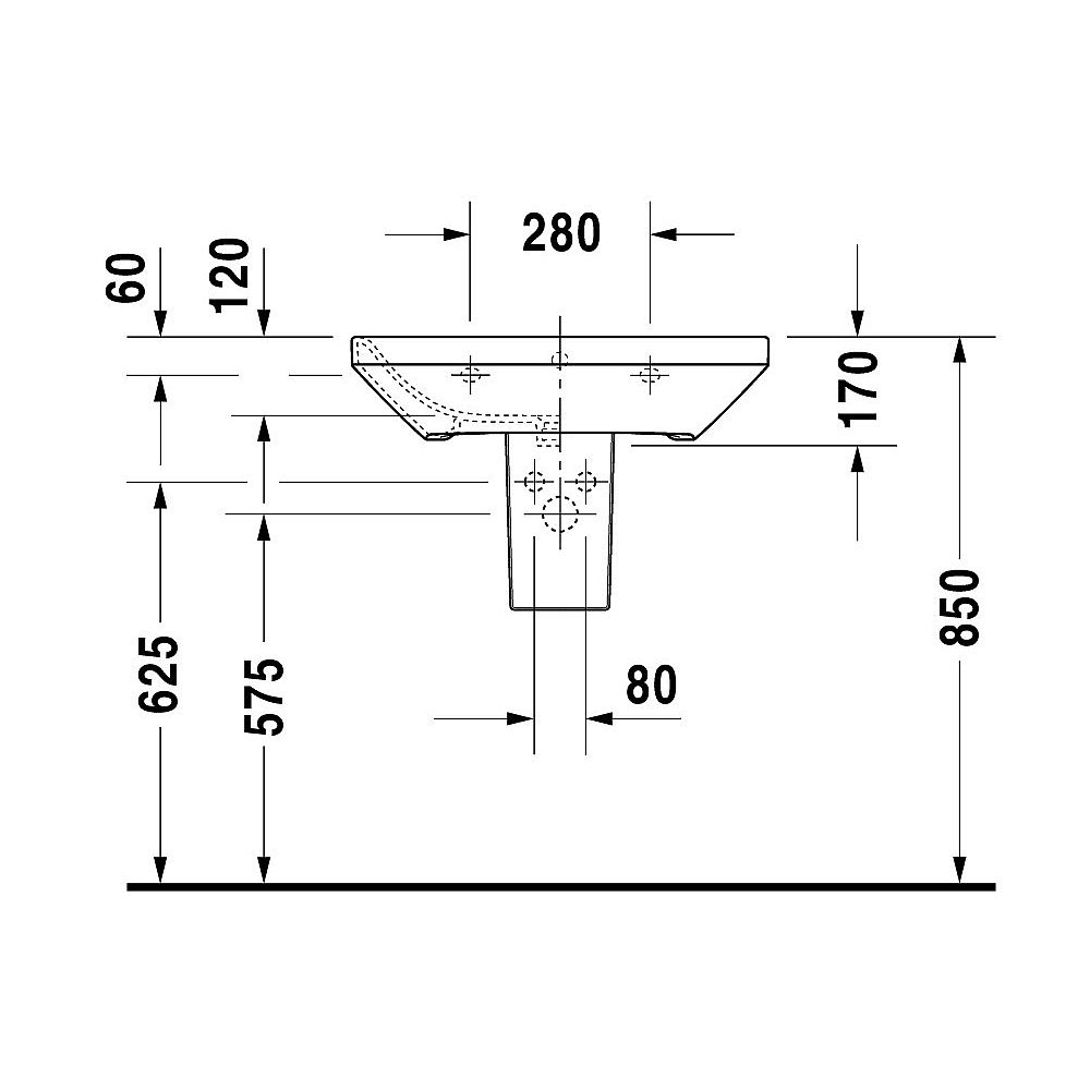 DU Waschtisch DuraStyle 650 mm mit ÜL,