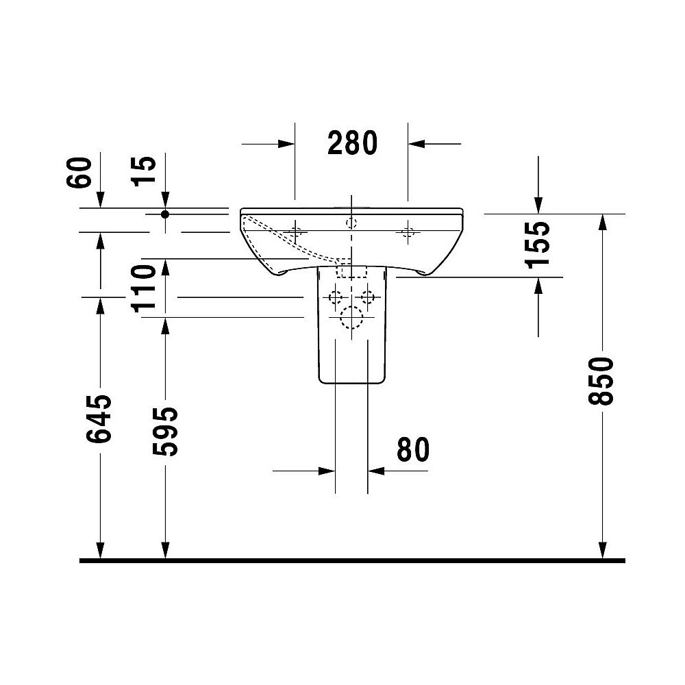 Duravit Waschtisch P3 Comforts Nr. 2331550000 55 cm weiß 1 Hahnloch