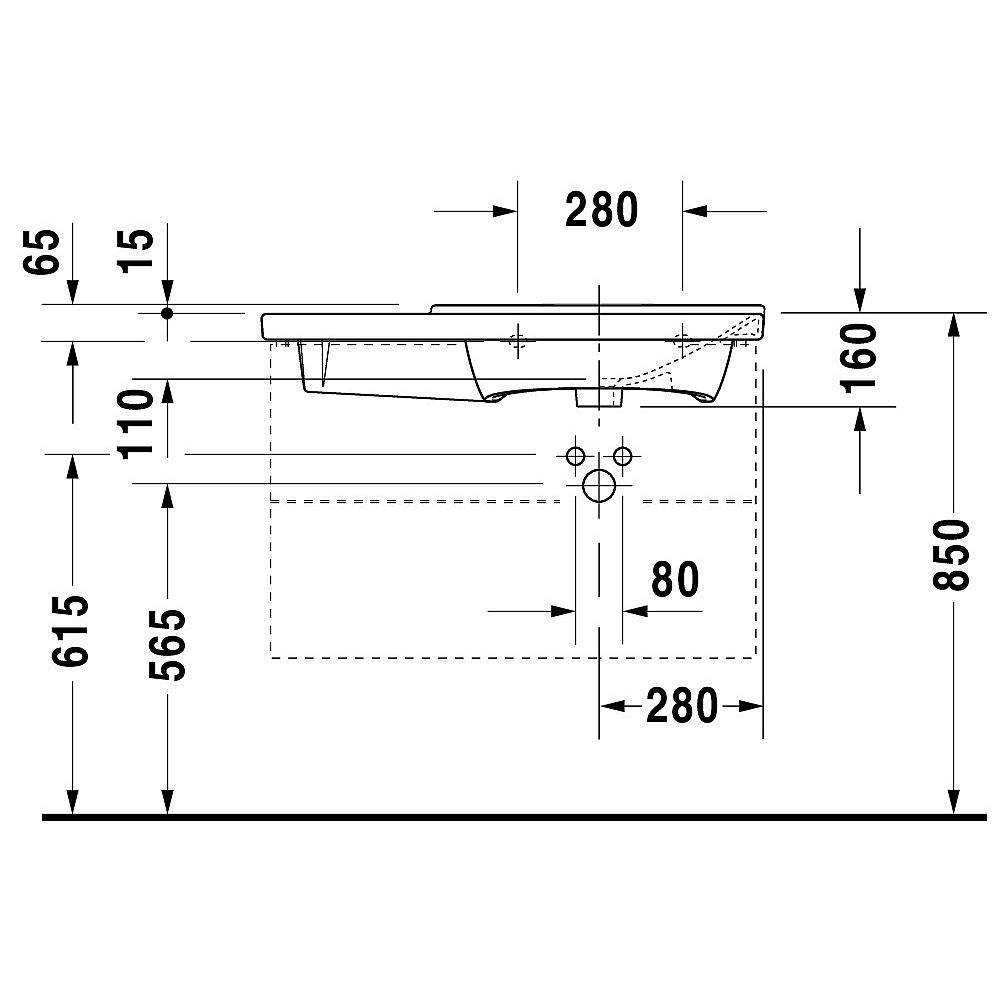 Duravit Möbel-WT P3 Comforts 2334850000 asym. 85 cm weiß 1 Hl. Becken rechts