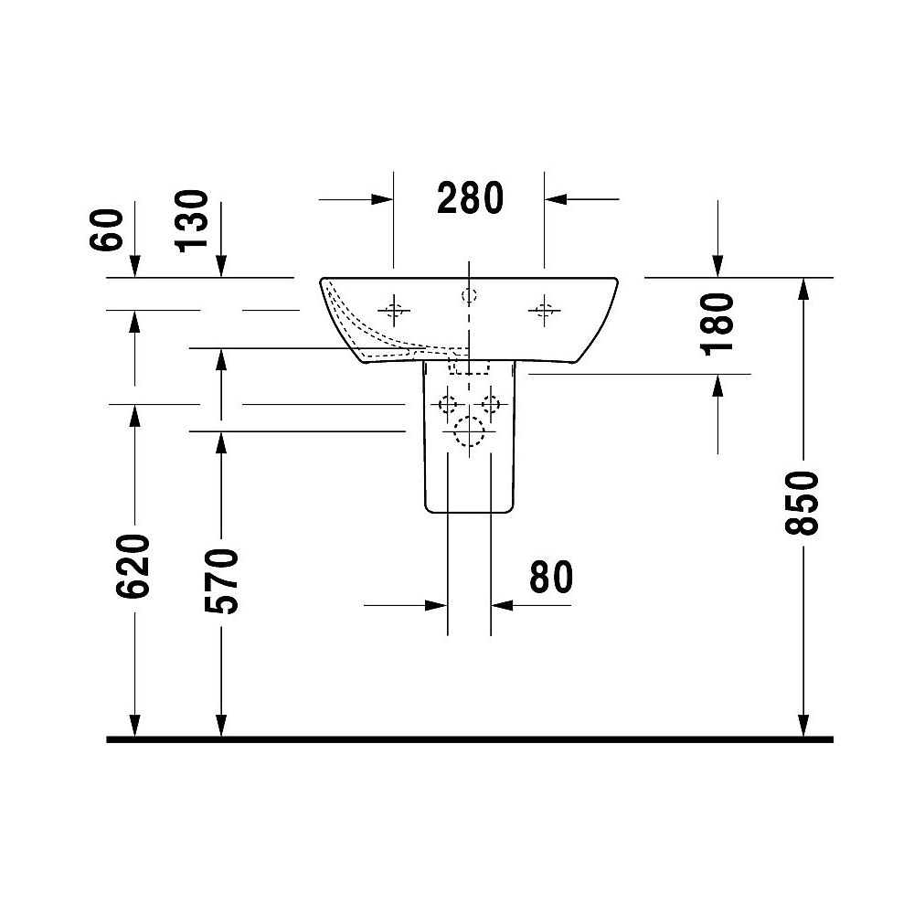 Duravit Waschtisch ME by Starck Nr. 2335550030 55 cm weiß 3 Hahnlöcher