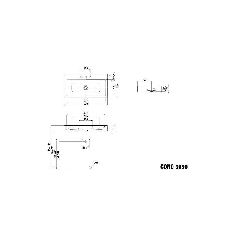 KA Wand-WT CONO, M.3090 900x500