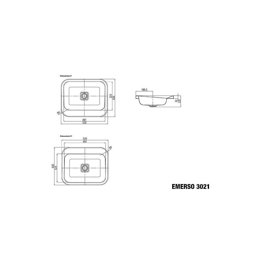 Kaldewei Einbauwaschtisch EMERSO Nr.3021 520x420x32mm weiß + PeEf Variante A