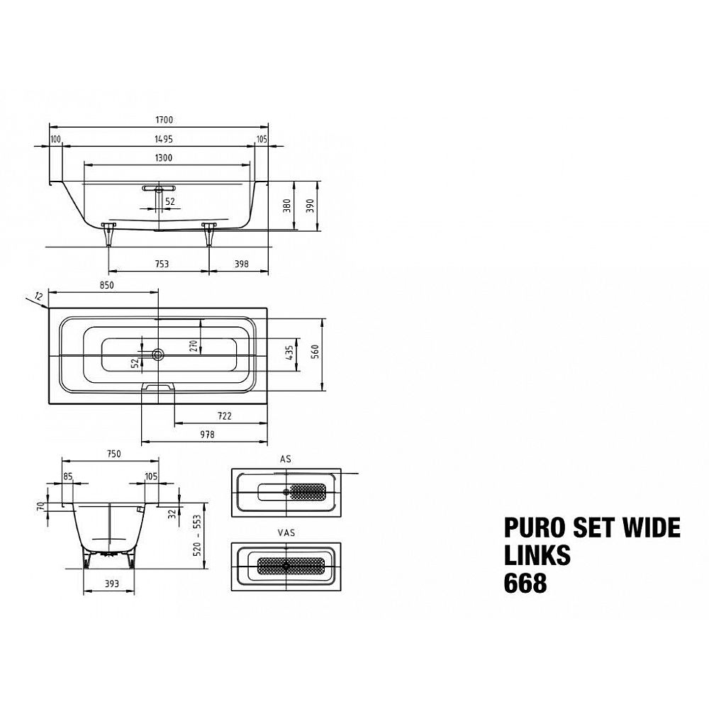 KA BW PURO SET WIDE li 668, 1700x750x390
