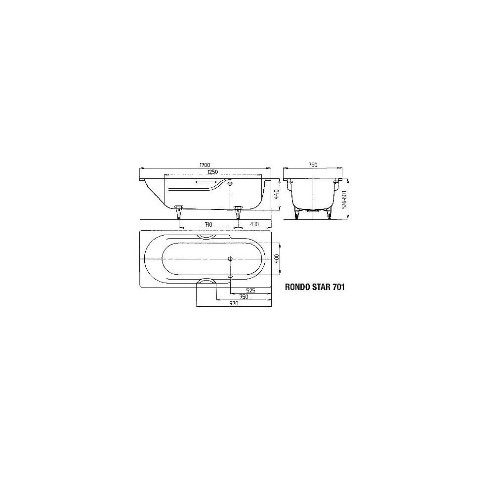 Kaldewei Stahl EB-Wanne RONDO STAR 701 170x75x44 cm pergamon PeEf f. Griff 867