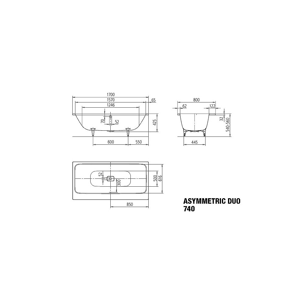Kaldewei Stahl Einbauwanne ASYMETRIC DUO